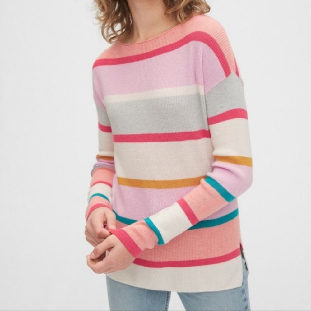 GAP Stripe Boatneck Soft Ribbed Knit Merino Wool Blend Colorful Sweater Size S